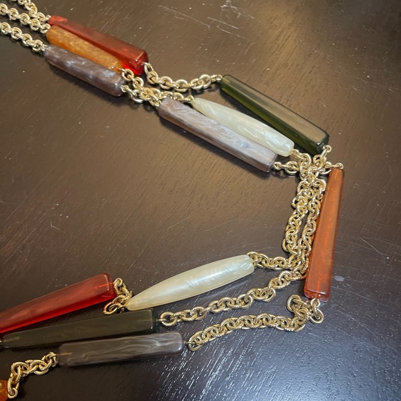 Chico's Station Beaded Multi Strand Statement Gold Tone Necklace - Picture 3 of 7